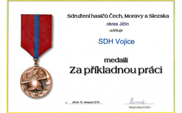 Ocenění od Sdružení hasičů Čech, Moravy a Slezka okresu Jičín